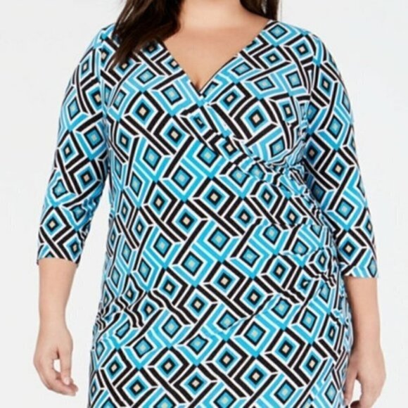 INC PLUS SIZE 2X WOMENS GEO PRINT WRAP DRESS - Picture 2 of 6